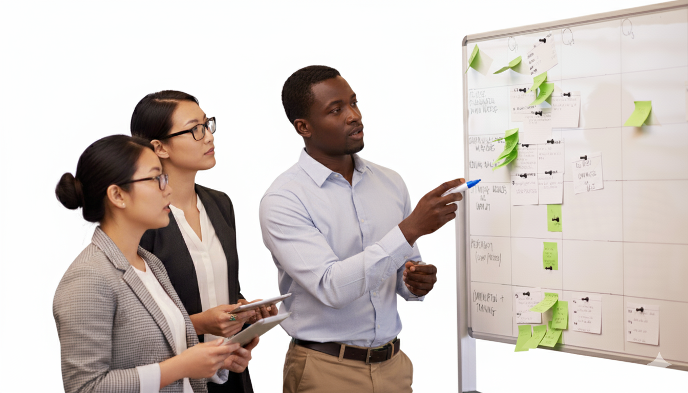 Team collaborating with Expert AI assistance on strategic planning